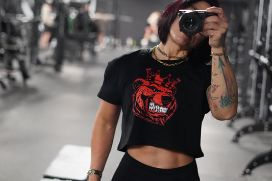 Women Bear With Crown Red Print crop top - Bearclothing