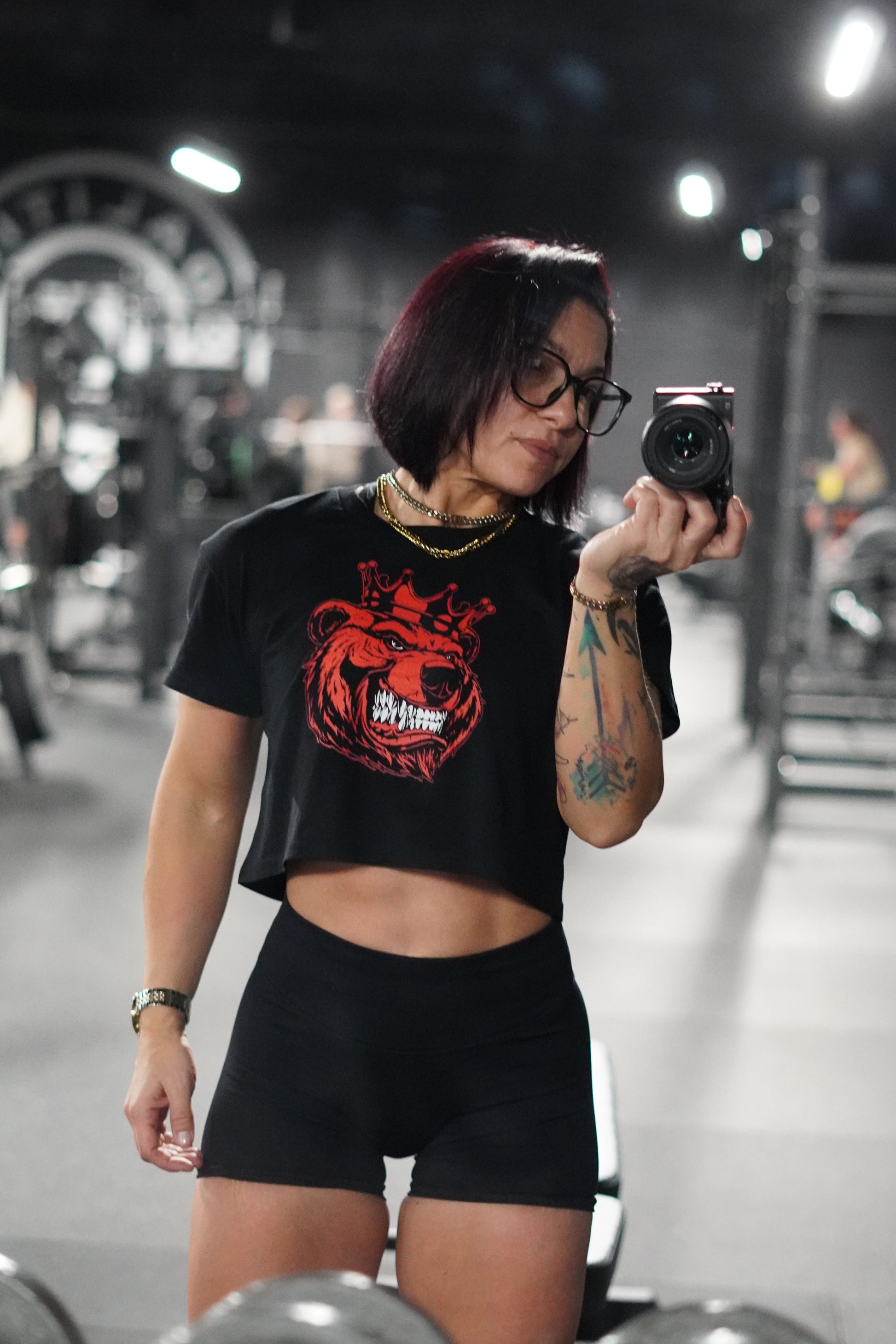 Women Bear With Crown Red Print crop top - Bearclothing 
