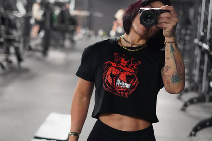 Women Bear With Crown Red Print crop top - Bearclothing 