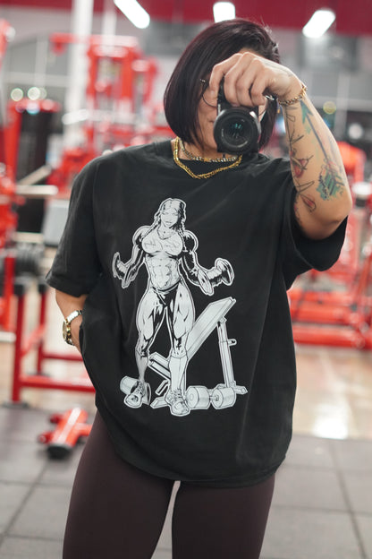 Bear Strong Women Oversized Pump Cover Faded Premium T-shirt - Bearclothing 